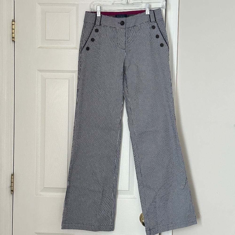 Boden Navy and White Striped Wide-Leg Trousers